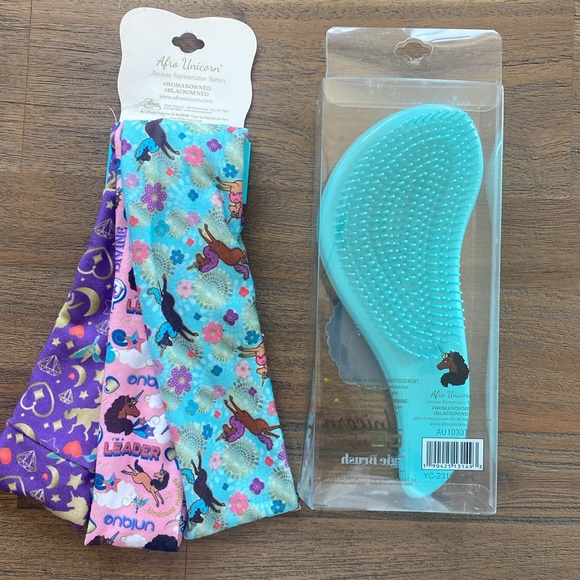 Afro Unicorn 3pc Headwraps + Detangle Brush, NIP - Picture 2 of 2